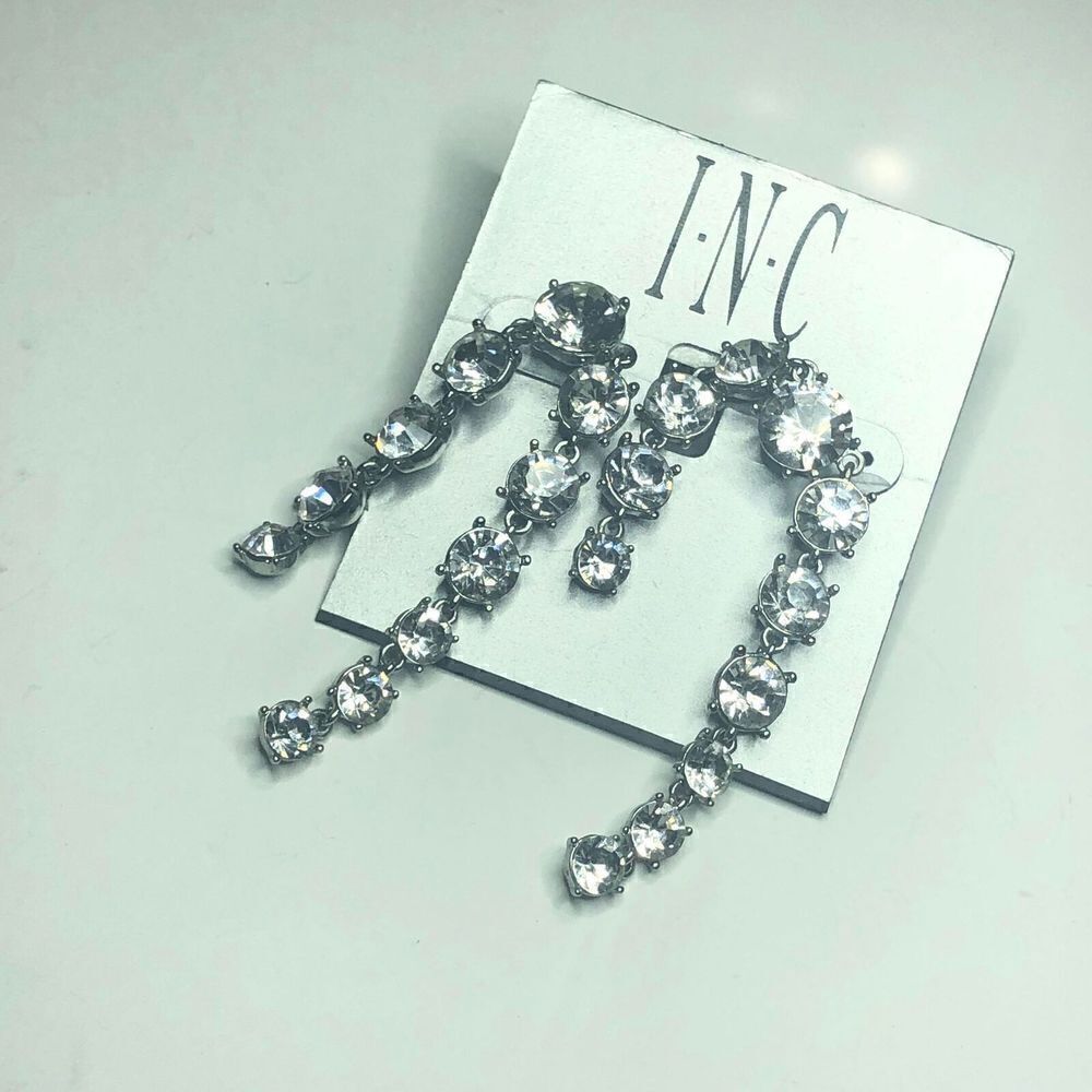 616 INC silvertone elegant CZ dangle drop 2" drop Earrings